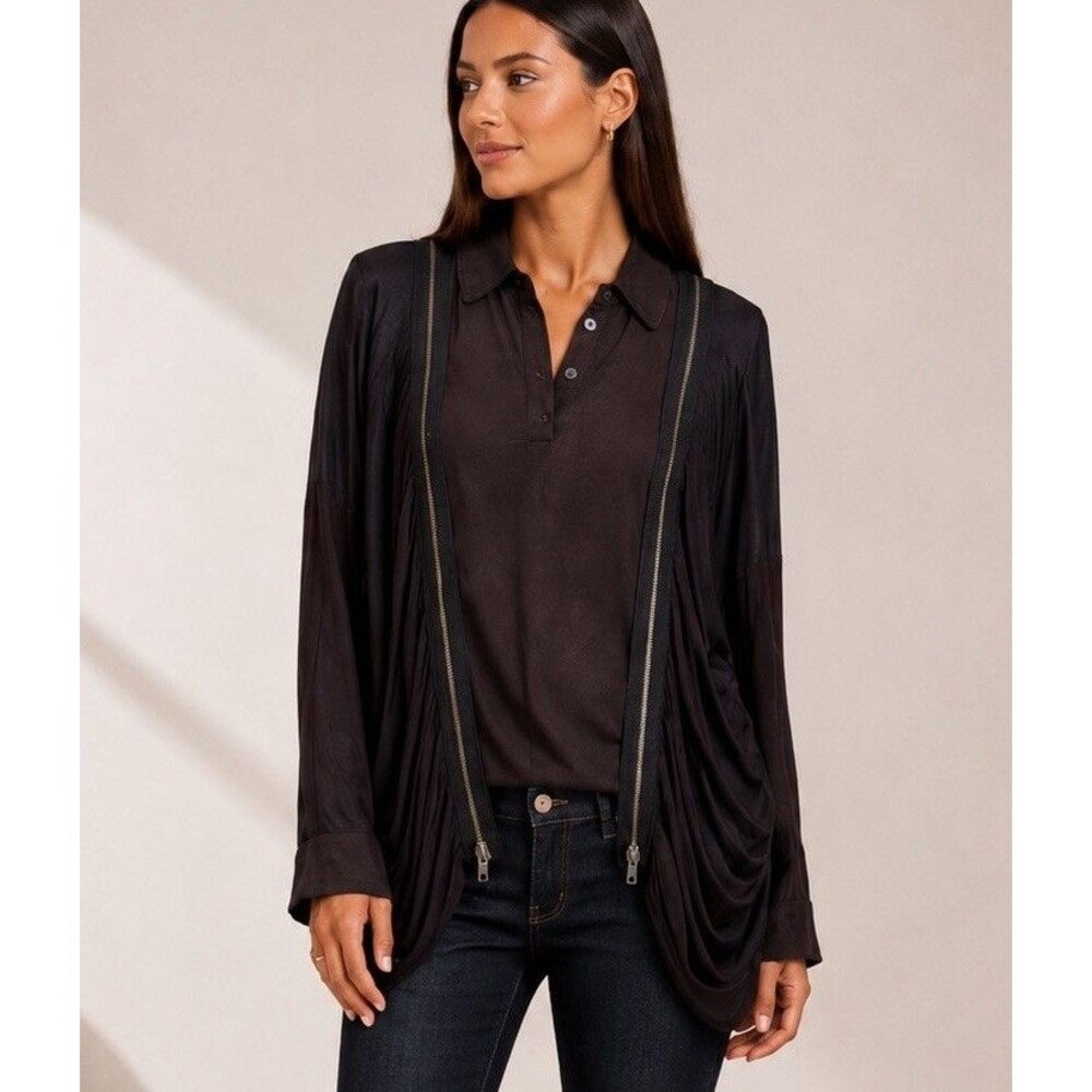 All Saints Spitalfields Draped Zip Top Women’s Sz 4 Moto-Core Indie Sleaze EUC